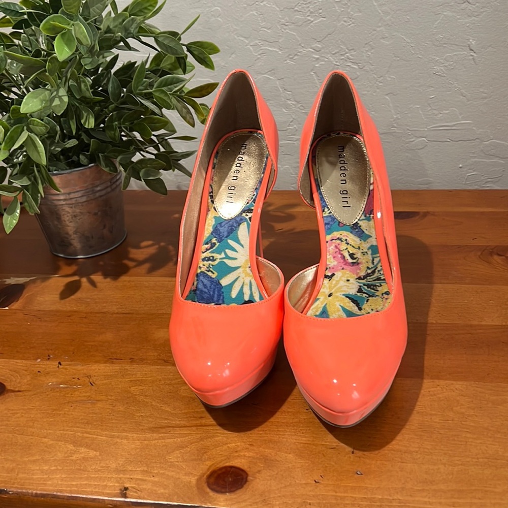 Madden girl bright coral pink stilettos.